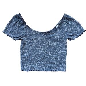 American Eagle Floral Print Coquette Crop Top Blouse Shirt